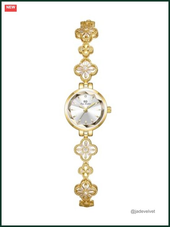 Vintage Gold Bracelet Watch for Women Dainty Four Leaf Clover Quartz Dress
